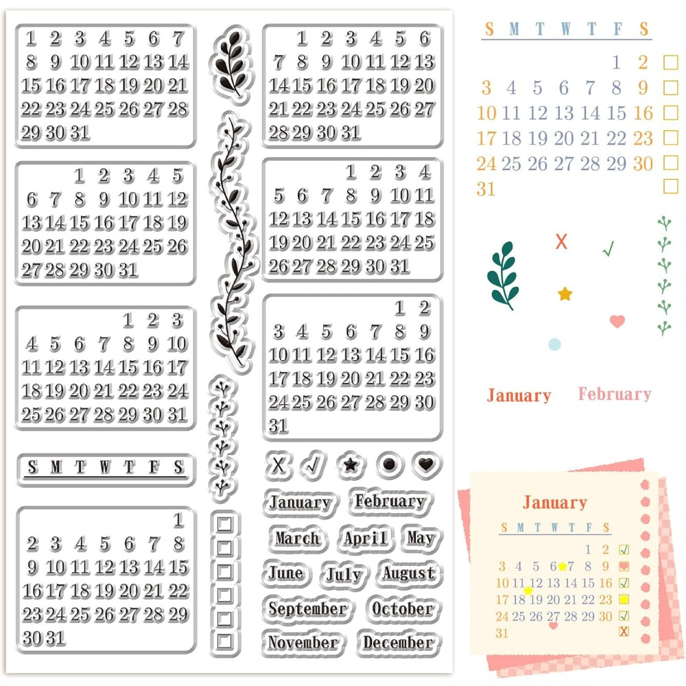 Rubber Date Stamp - Feuilles de timbres transparents pour calendrier,