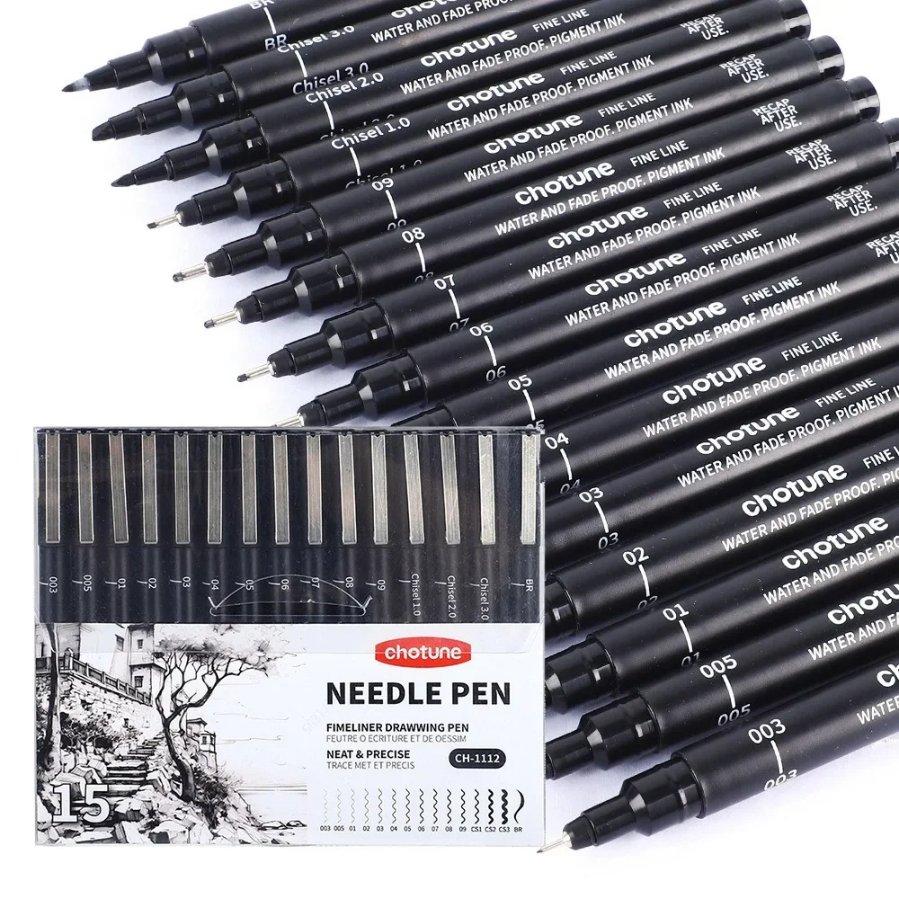 Archive Box Set - Stylos micro noirs, 15 tailles, encre
