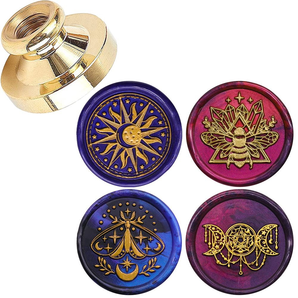Wax Seal Stamp Set - Sceau d'avertissement tête de timbre, soleil,